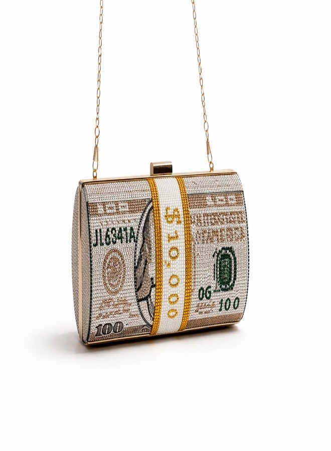 Tinth Women’s Designer Dollar Clutch Bag with Chain | Stylish Evening Sling Purse for Wedding, Festive & Special Occasions (Gold) - Image 3